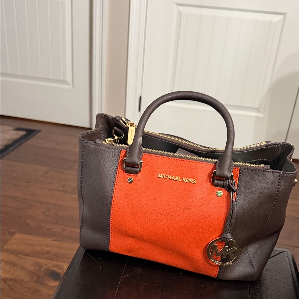 Michael Kors Two-Tone Orange and Brown Satchel